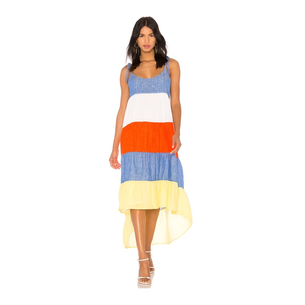 Joie Eufonia Colorblock Linen High-Low Dress
